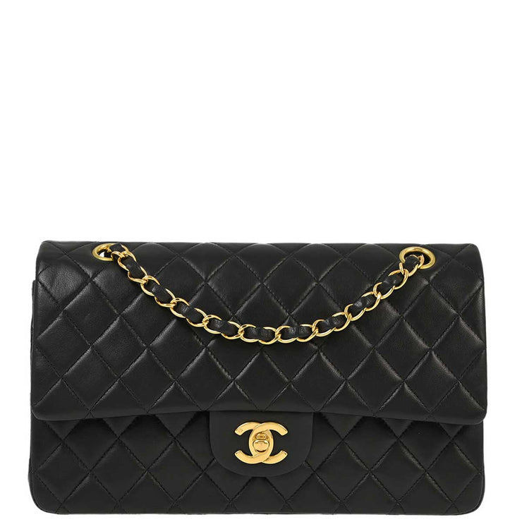 Chanel 1997-1999 Black Lambskin Medium Classic Double Flap Shoulder Bag