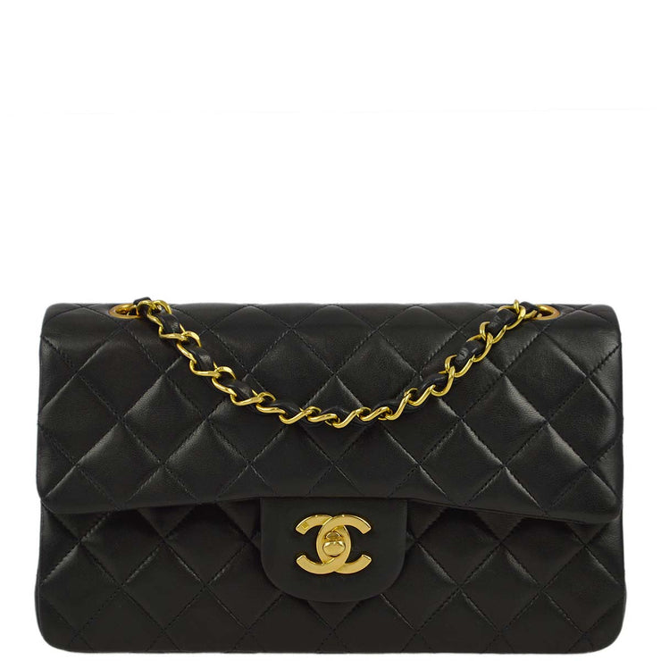 Chanel 1994-1996 Black Lambskin Small Classic Double Flap Shoulder Bag