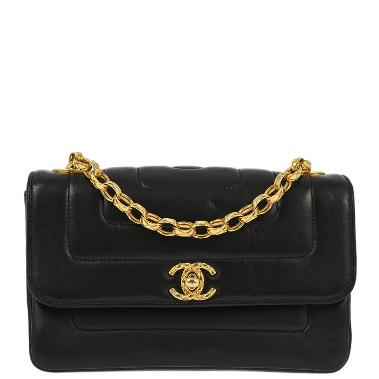 Chanel 1986-1988 Black Lambskin Straight Flap Chain Shoulder Bag