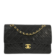 Chanel 1997-1999 Black Lambskin Medium Classic Double Flap Shoulder Bag