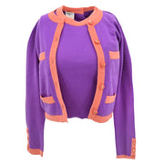 Chanel Ensemble Cardigan Short Sleeve Top Purple 95A #38