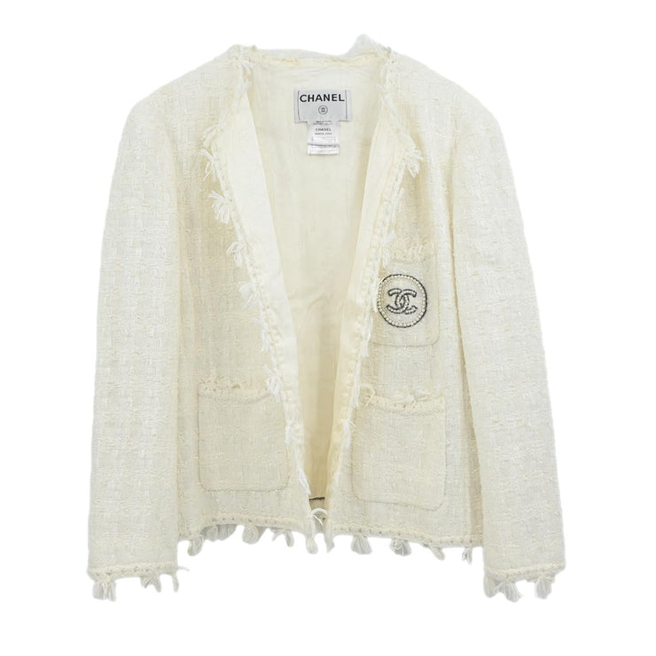 Chanel Ginza 2004 Collarless Jacket White 05C #46