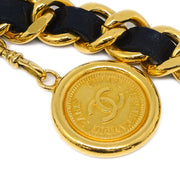 Chanel Gold Black Medallion Chain Belt Small Good