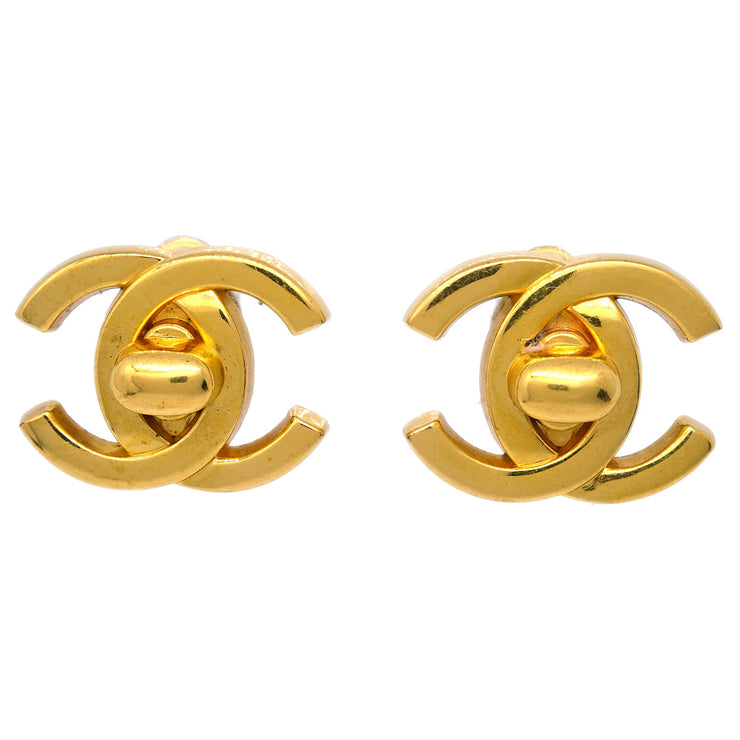 Chanel CC Turnlock Earrings Clip-On Gold Large 96P