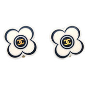 Chanel Clover Earrings Clip-On White 02P