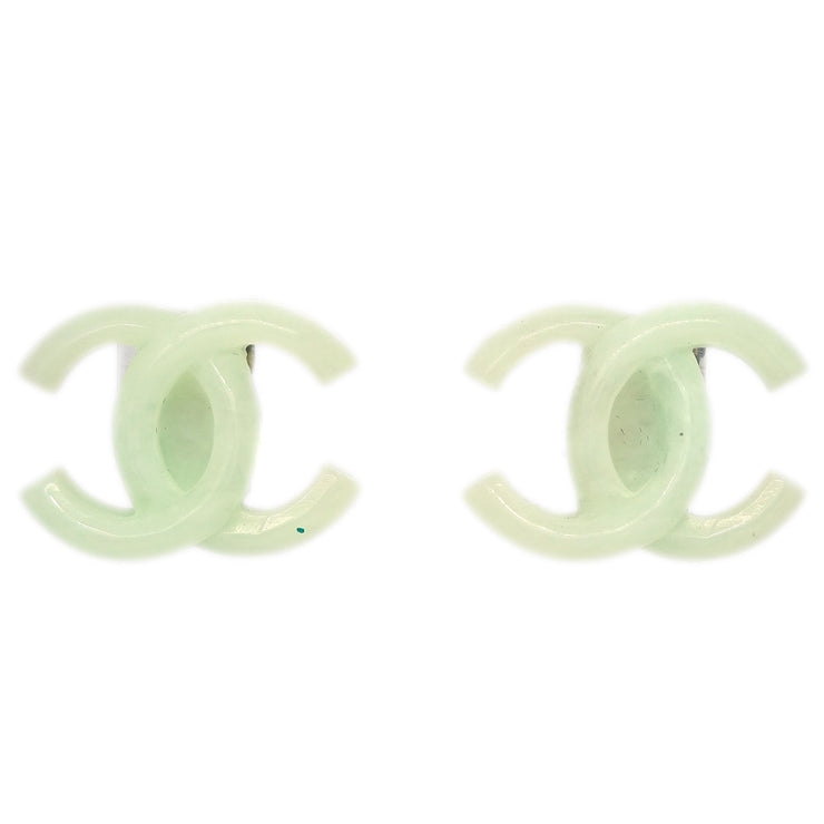 Chanel CC Earrings Clip-On Light Green Acrylic 02P