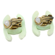 Chanel CC Earrings Clip-On Light Green Acrylic 02P