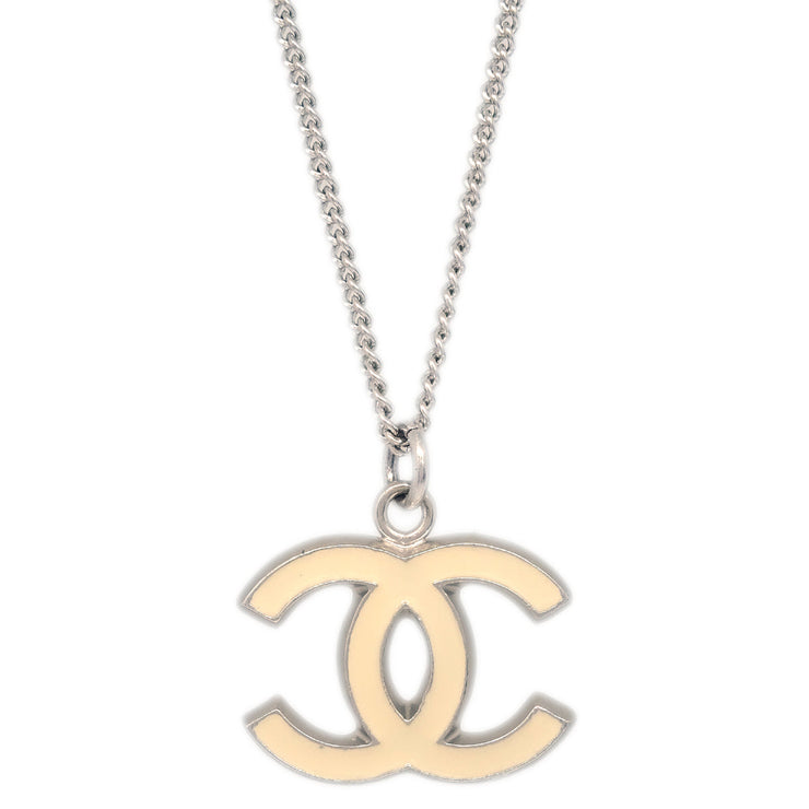 Chanel Chain Necklace Silver White 05A