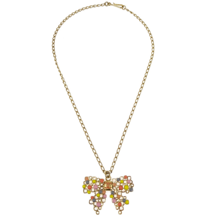 Chanel Bow Chain Necklace Pendant Gold 03S