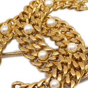 Chanel Gold CC Brooch Pin Artificial Pearl 03A