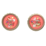 Chanel Button Piercing Earrings Rhinestone Pink 09C