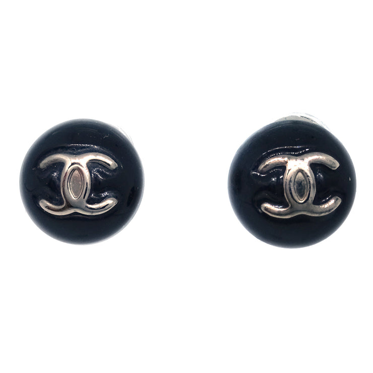 Chanel Button Piercing Earrings Black 06V