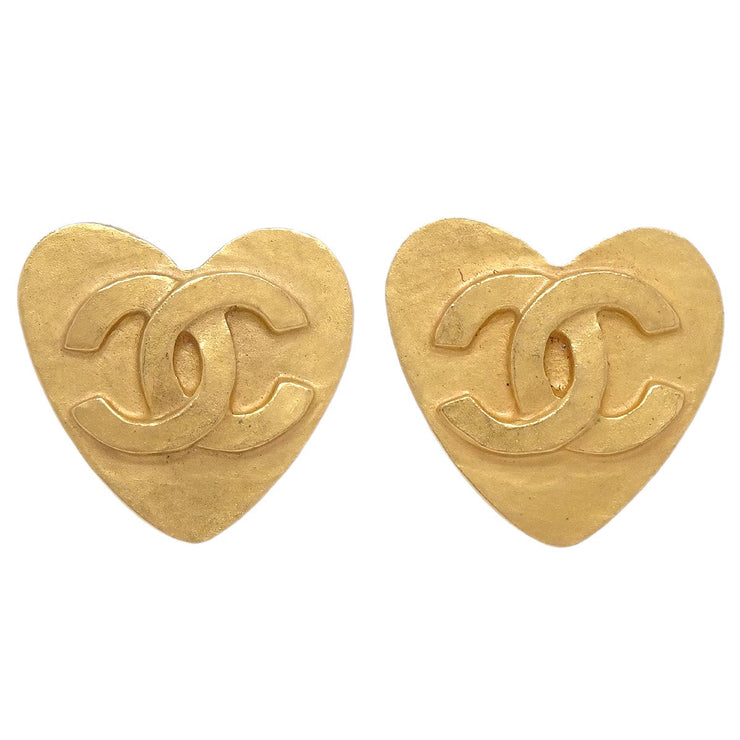 Chanel Gold Heart Earrings Clip-On 95P