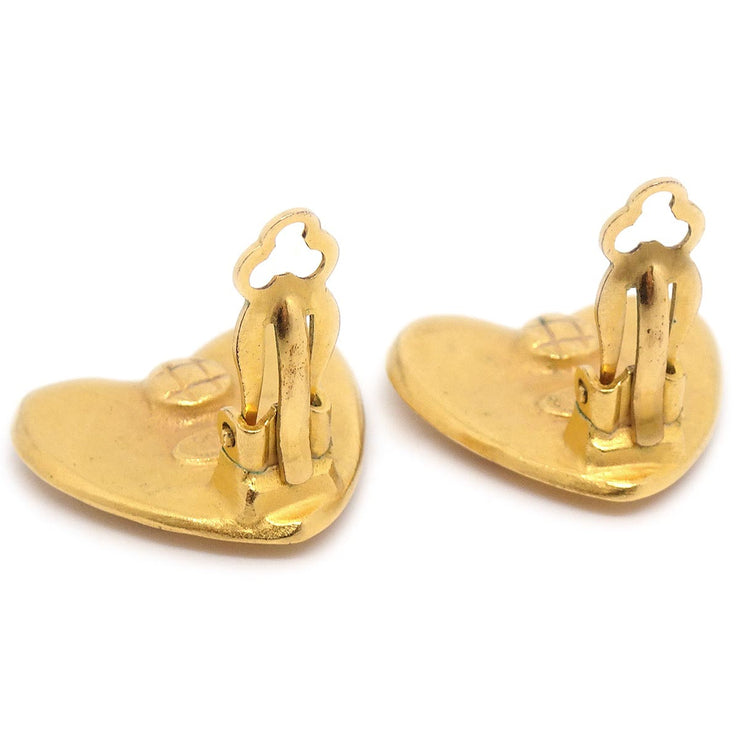 Chanel Gold Heart Earrings Clip-On 95P