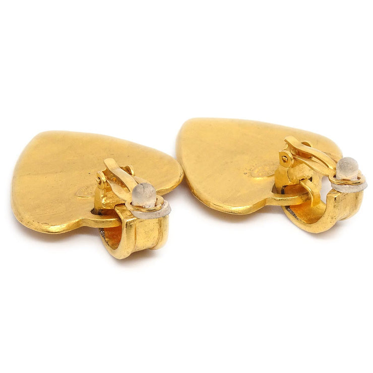 Chanel Dangle Heart Earrings Clip-On Gold 95P