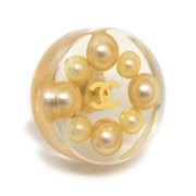 Chanel Button Piercing Earrings Artificial Pearl Clear