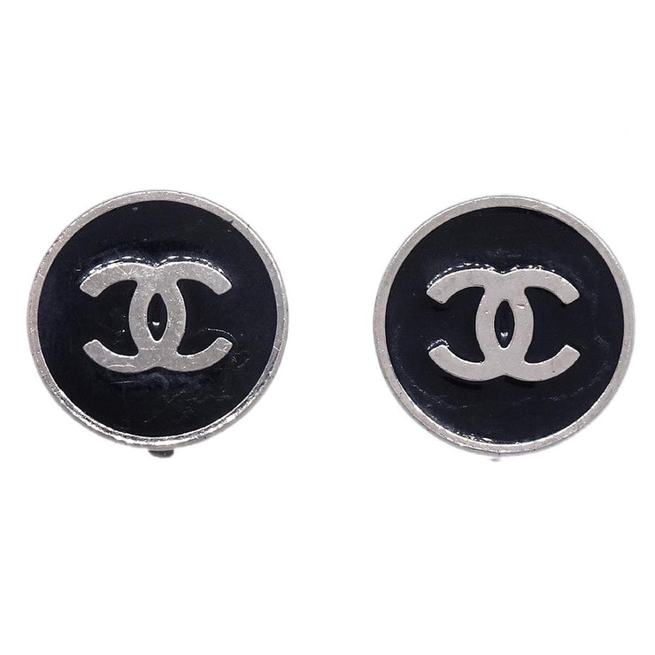 Chanel Button Earrings Clip-On Black 04V