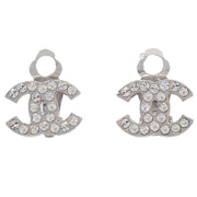 Chanel CC Rhinestone Earrings Clip-On Silver 05V