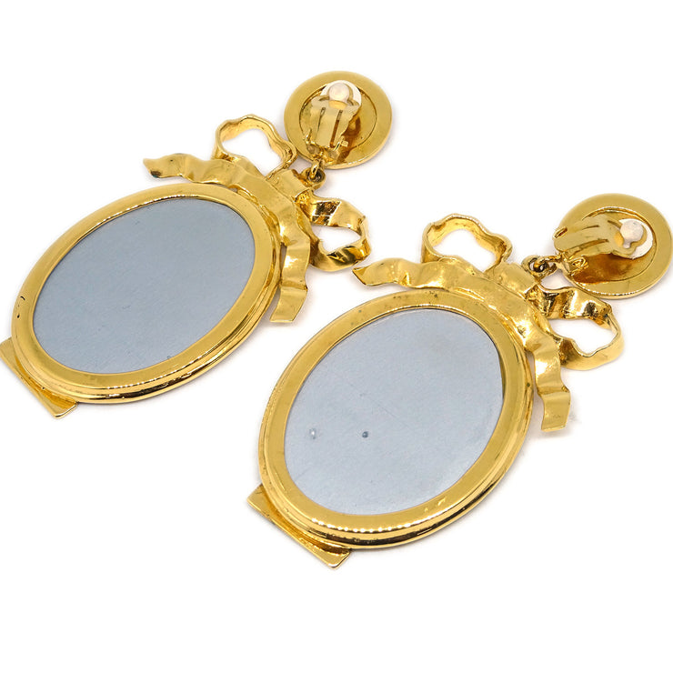 Chanel Mirror Dangle Earrings Clip-On Gold