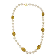 Chanel Artificial Pearl Chain Necklace Gold 26