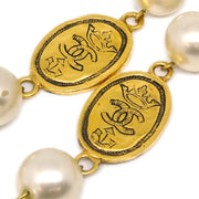 Chanel Costume Pearl Medallion Necklace Gold 26