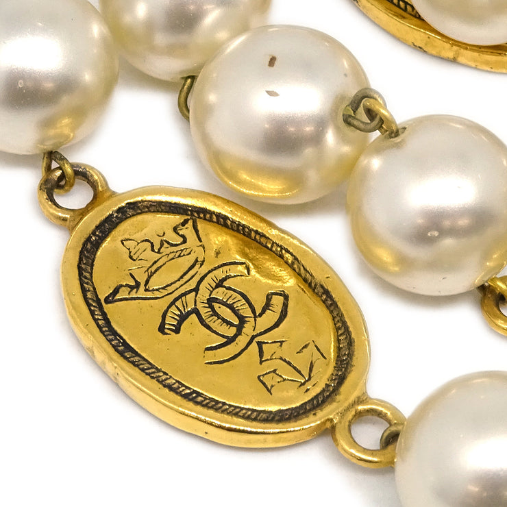 Chanel Artificial Pearl Chain Necklace Gold 26