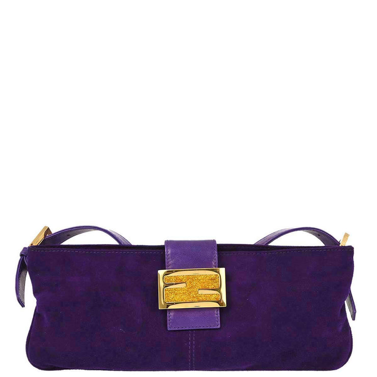 Fendi Purple Suede Baguette Shoulder Bag