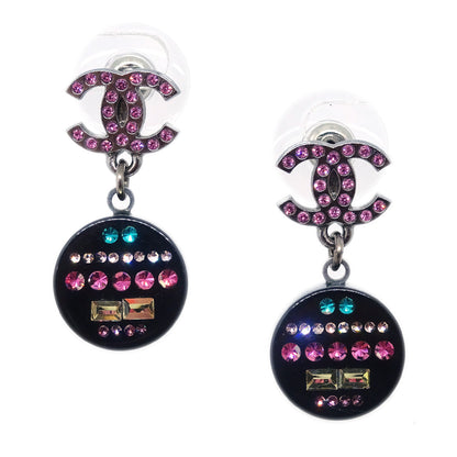Chanel 2011 Dangle Earrings Rhinestones Black 11P