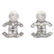 Chanel CC Rhinestone Earrings Clip-On Silver 07V