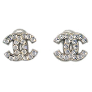 Chanel Mini CC Pierced Earrings Rhinestone Silver 04A