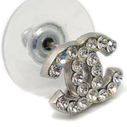 Chanel Mini CC Pierced Earrings Rhinestone Silver 04A