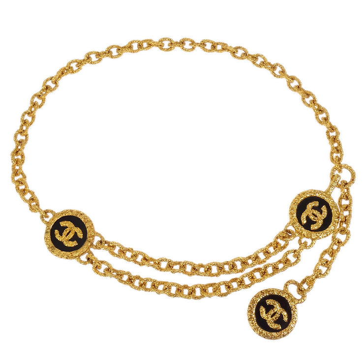 Chanel Chain Belt Gold Black 93A Small Good