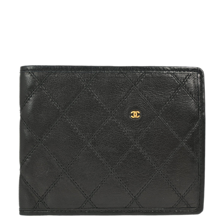 Chanel 1989-1991 Black Lambskin Bicolore Bifold Wallet