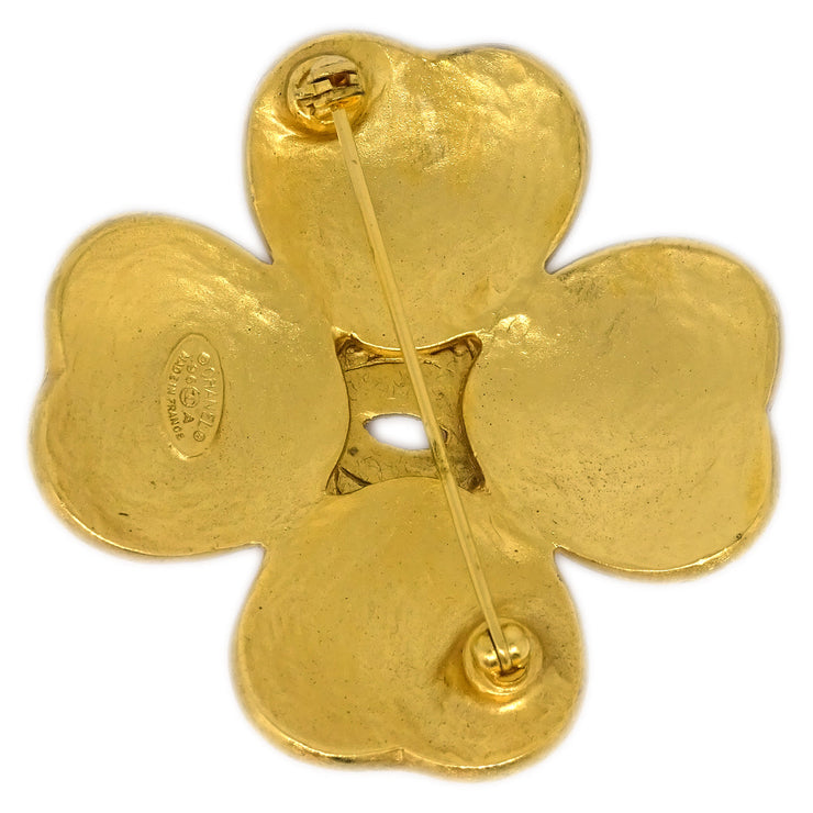 Chanel Clover Gold Brooch Pin 96A