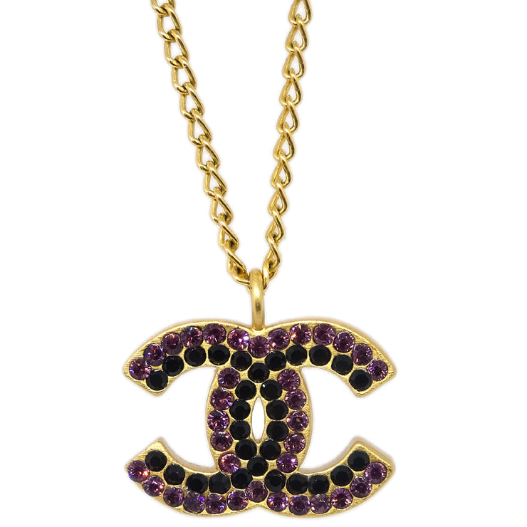 Chanel CC Chain Pendant Necklace Rhinestone Gold 02A