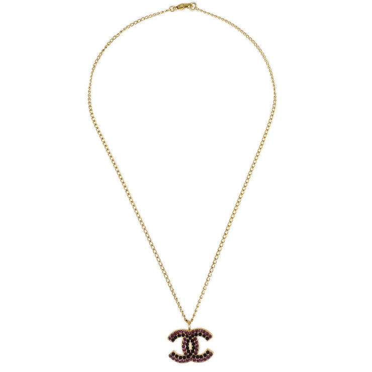 Chanel CC Chain Pendant Necklace Rhinestone Gold 02A