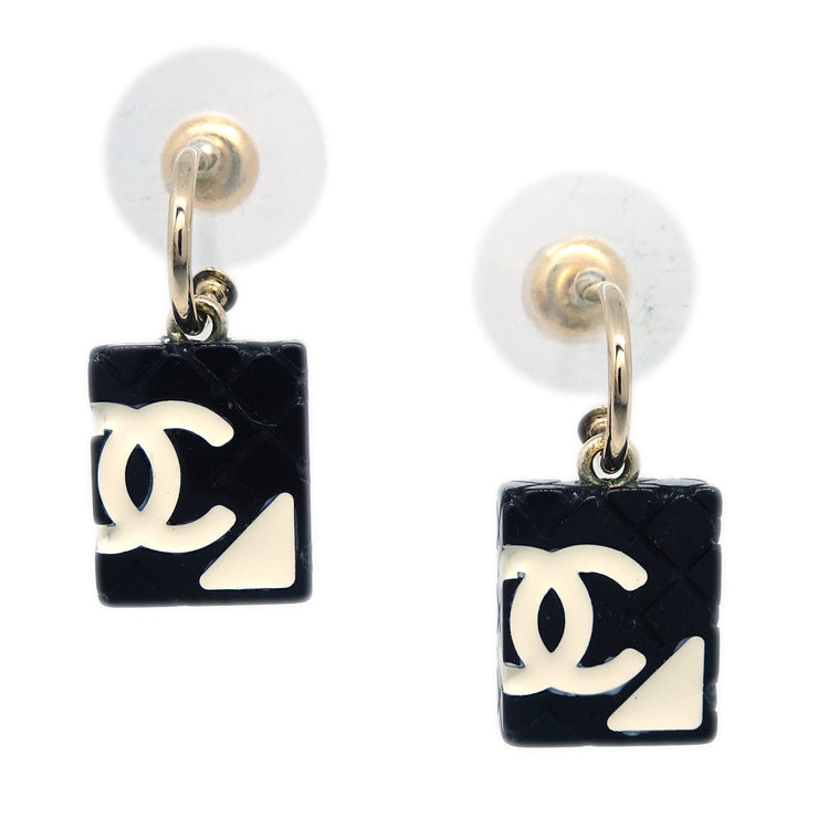 Chanel Cambon Ligne Dangle Piercing Earrings Black 05C