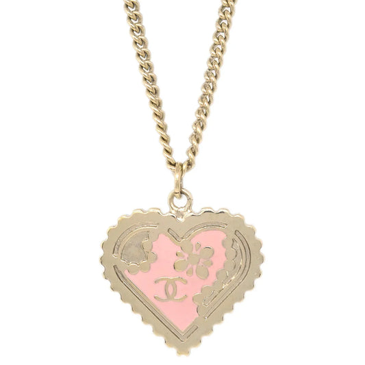 Chanel Heart Chain Pendant Necklace Gold 05P