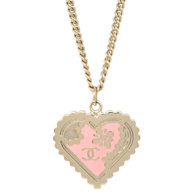 Chanel Heart Chain Pendant Necklace Gold 05P