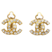 Chanel Gold CC Earrings Rhinestone Clip-On 02A