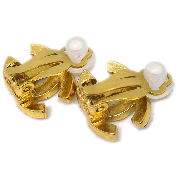 Chanel Gold CC Earrings Rhinestone Clip-On 02A