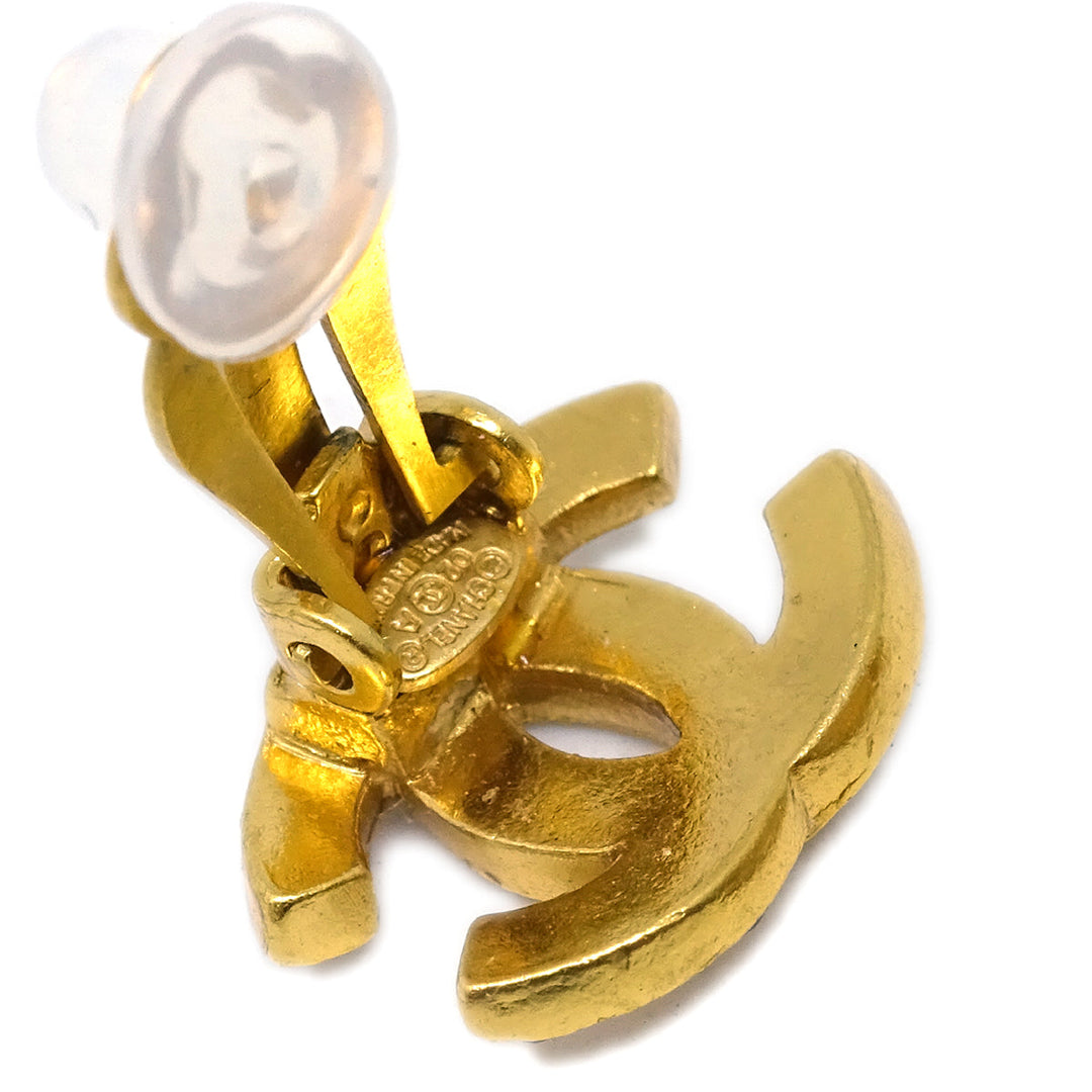 Chanel Gold CC Earrings Rhinestone Clip-On 02A – AMORE