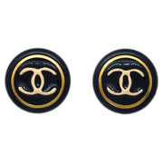 Chanel Button Earrings Clip-On Black Gold 97P