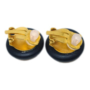 Chanel Button Earrings Clip-On Black Gold 97P