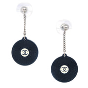 Chanel Record Piercing Dangle Earrings Silver Black