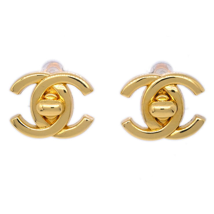 Chanel CC Turnlock Earrings Clip-On Gold Small 96P