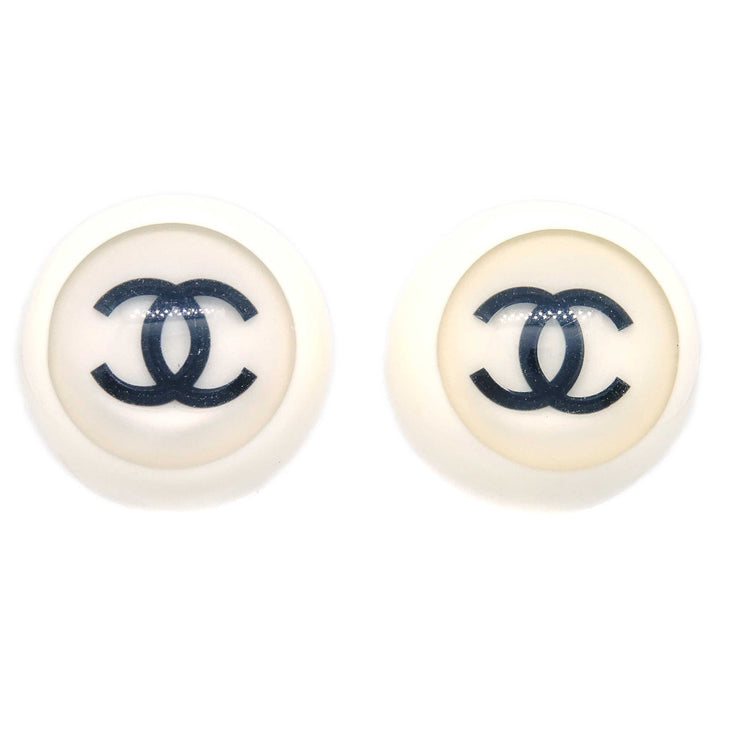 Chanel Button Earrings Clip-On White 01P