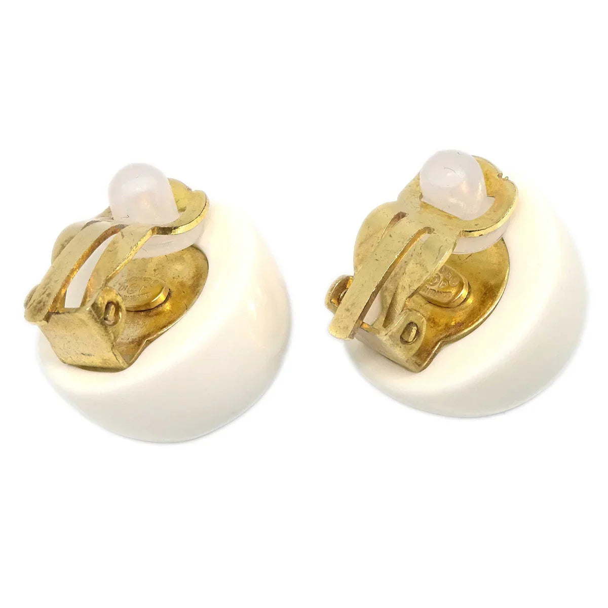 Chanel Button Earrings Clip-On White 01P