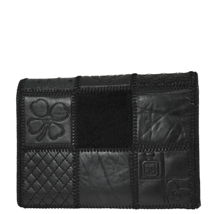 Chanel 2006-2008 Black Lambskin Icon Bifold Wallet Purse