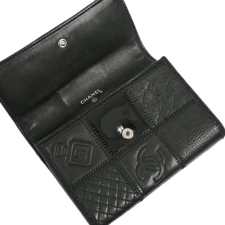 Chanel 2006-2008 Black Lambskin Icon Bifold Wallet Purse